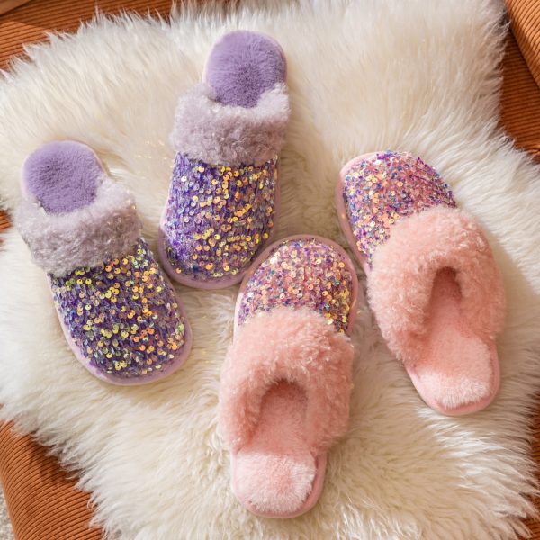 Sandal Payet Mewah untuk Wanita Anak Perempuan Mode Kawaii Berbulu Musim Dingin Sandal Hangat Wanita Kartun Jerapah Sandal Rumah Sepatu Lucu