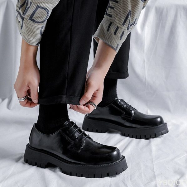 Sepatu Kulit Kasual Pria Platform Sol Tinggi Pria Sepatu Kulit Pernikahan Bisnis Fashion Streetwear Korea Harajuku Jepang - Image 3