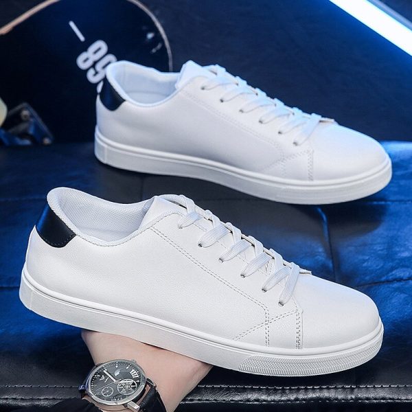 Sepatu Putih Musim Semi 2022 Sepatu Kasual Pria Sneakers Pria Kulit PU Sepatu Anak Laki-laki Jalanan Keren Sepatu Olahraga Flat Alas Kaki Pria Merek - Image 3