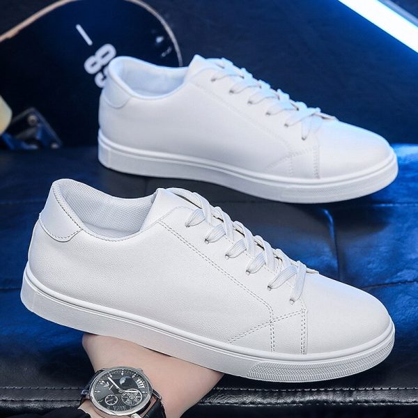 Sepatu Putih Musim Semi 2022 Sepatu Kasual Pria Sneakers Pria Kulit PU Sepatu Anak Laki-laki Jalanan Keren Sepatu Olahraga Flat Alas Kaki Pria Merek - Image 4