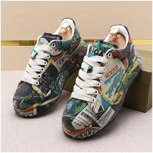 New Luxury Rhinestone Designer Men's Shoes Punk Sneakers Hip Hop Male Casual Platform Shoes Shiny Flats Zapatillas Hombre - Image 2