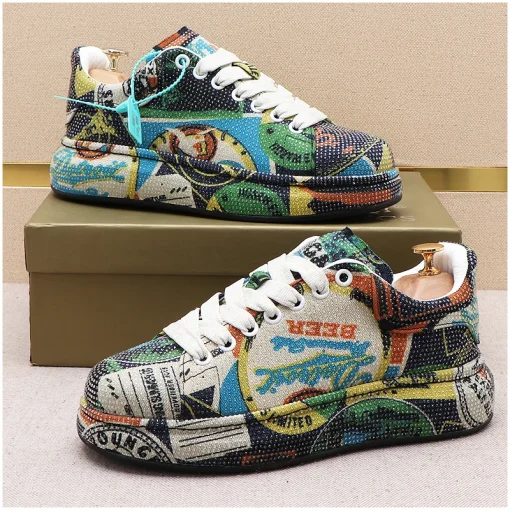 New Luxury Rhinestone Designer Men's Shoes Punk Sneakers Hip Hop Male Casual Platform Shoes Shiny Flats Zapatillas Hombre