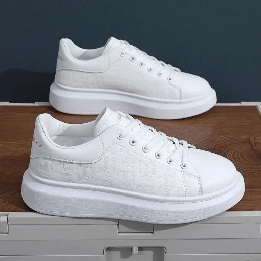 Casual Shoes Men 2024 New arrival Lace-up Thick Sole Casual Sneakers Versatile Leather Muffin Shoes Elevated Male Board Footwear - Image 3