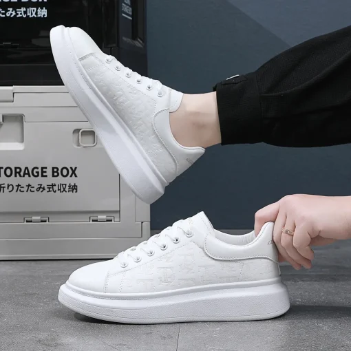 Casual Shoes Men 2024 New arrival Lace-up Thick Sole Casual Sneakers Versatile Leather Muffin Shoes Elevated Male Board Footwear - Image 4