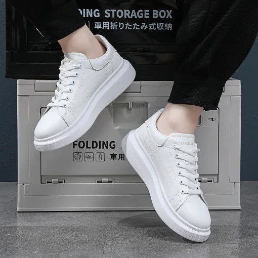 Casual Shoes Men 2024 New arrival Lace-up Thick Sole Casual Sneakers Versatile Leather Muffin Shoes Elevated Male Board Footwear - Image 6